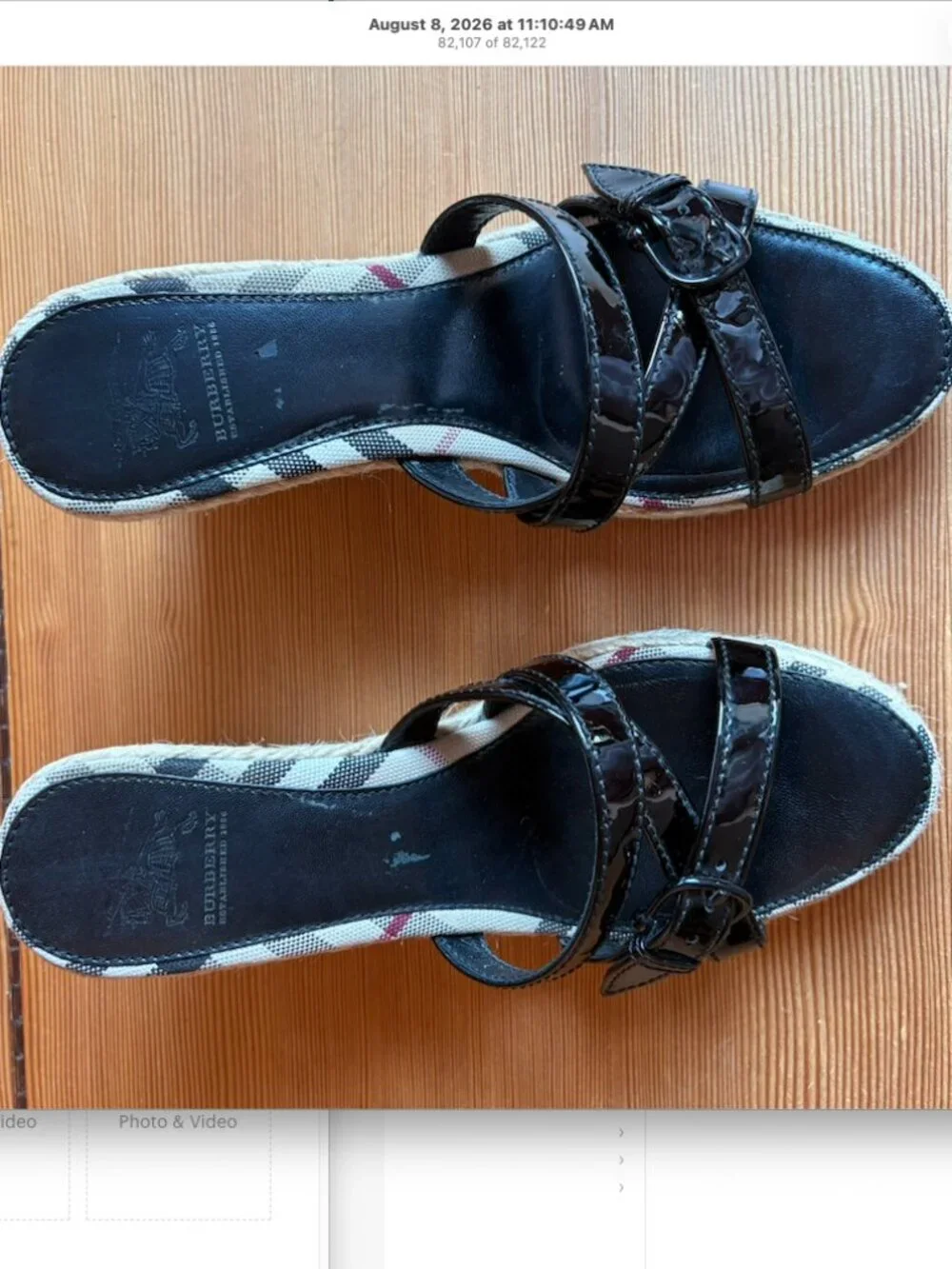 Burberry Check Black Espadrille Wedge Sandals Size 37